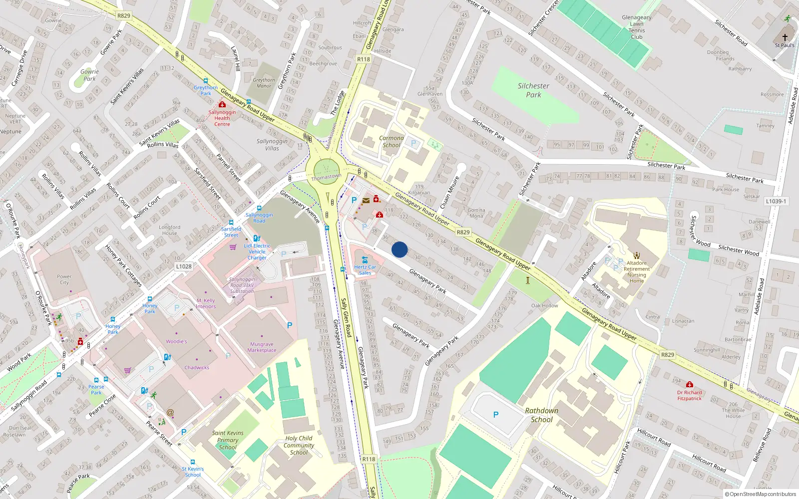 Overhead map showing the location of 33 Glenageary Park, Dublin