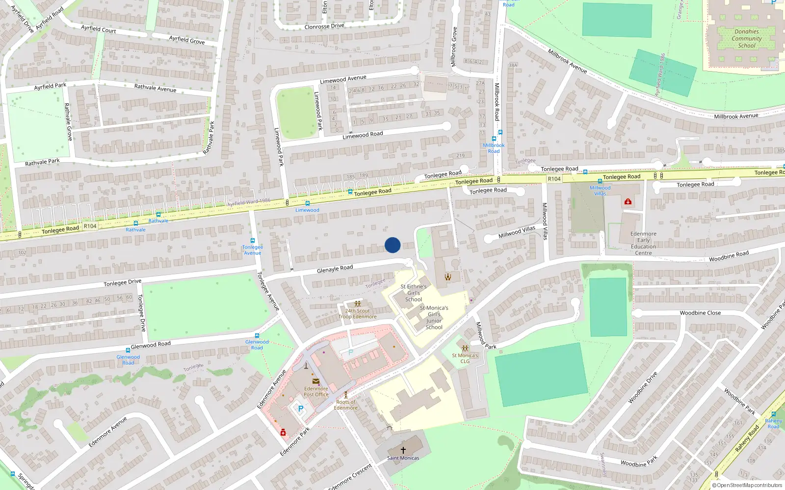 Overhead map showing the location of 33 Glenayle Road, Dublin 5