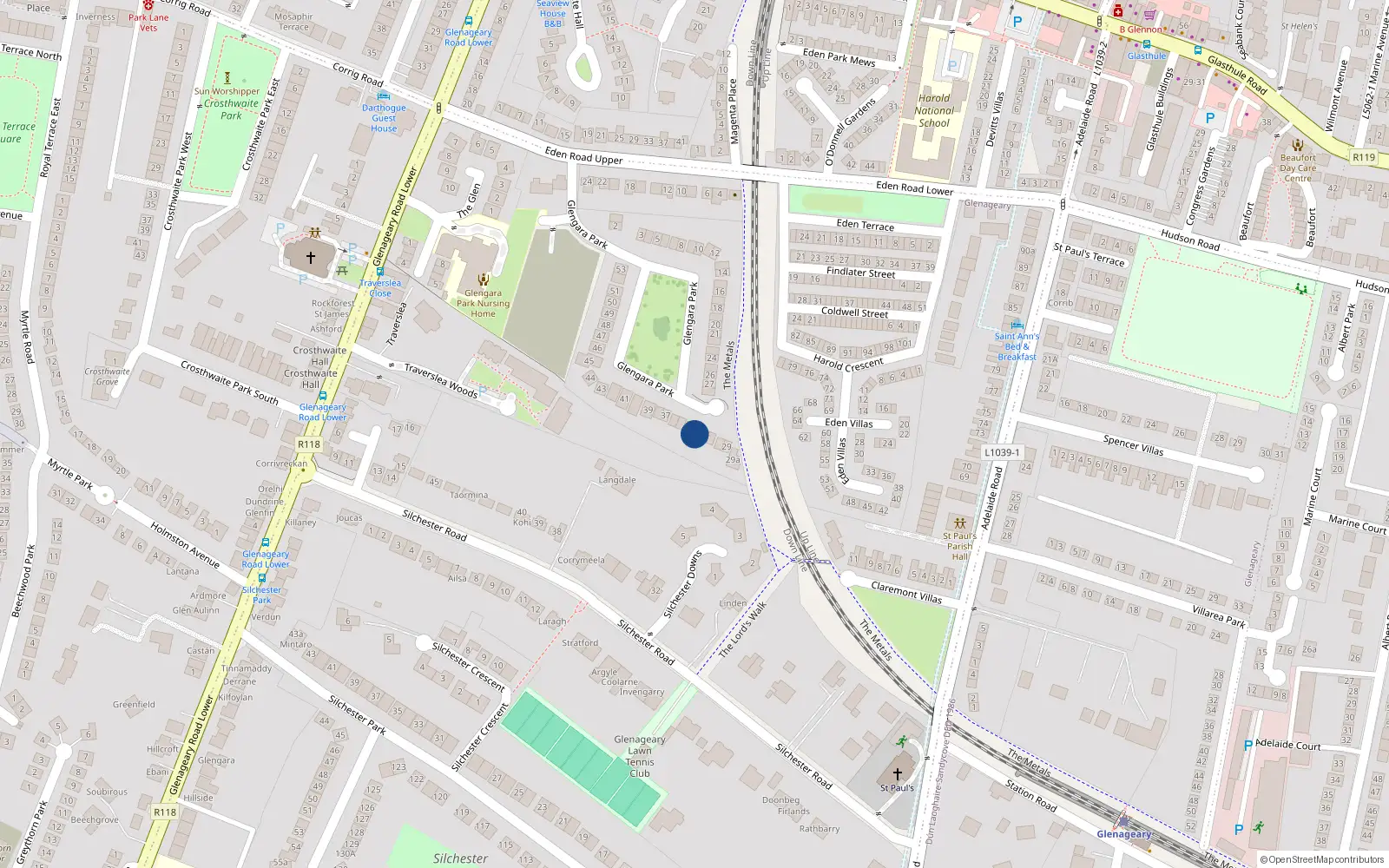 Overhead map showing the location of 33 Glengara Park, Glenageary, Dublin