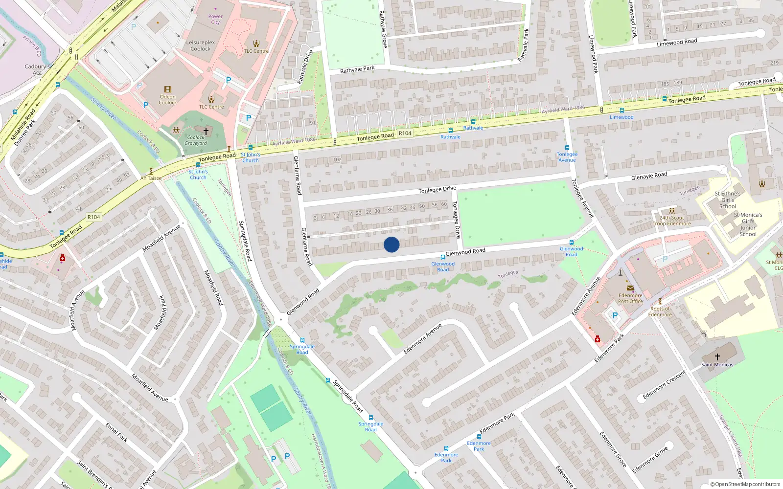 Overhead map showing the location of 33 Glenwood Road, Dublin 5