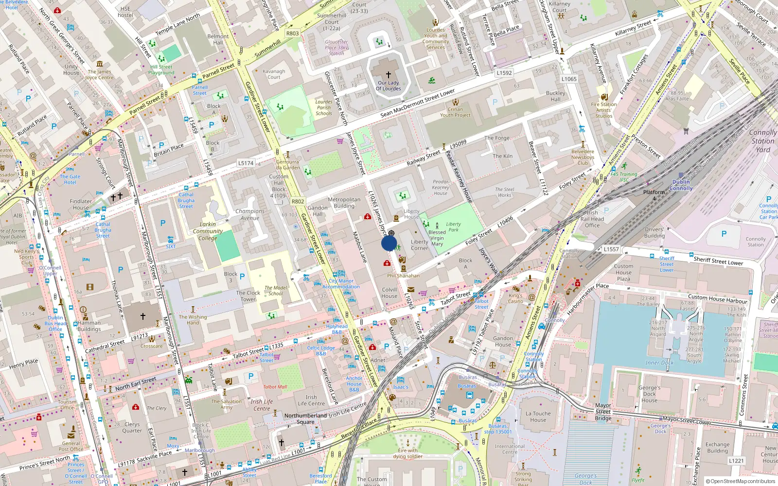 Overhead map showing the location of 33 Gloucester Square, James Joyce Street, Dublin 1