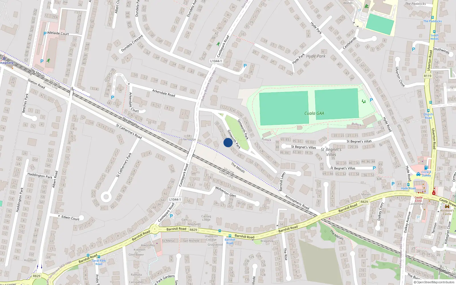 Overhead map showing the location of 33 Gosworth Park, Dublin