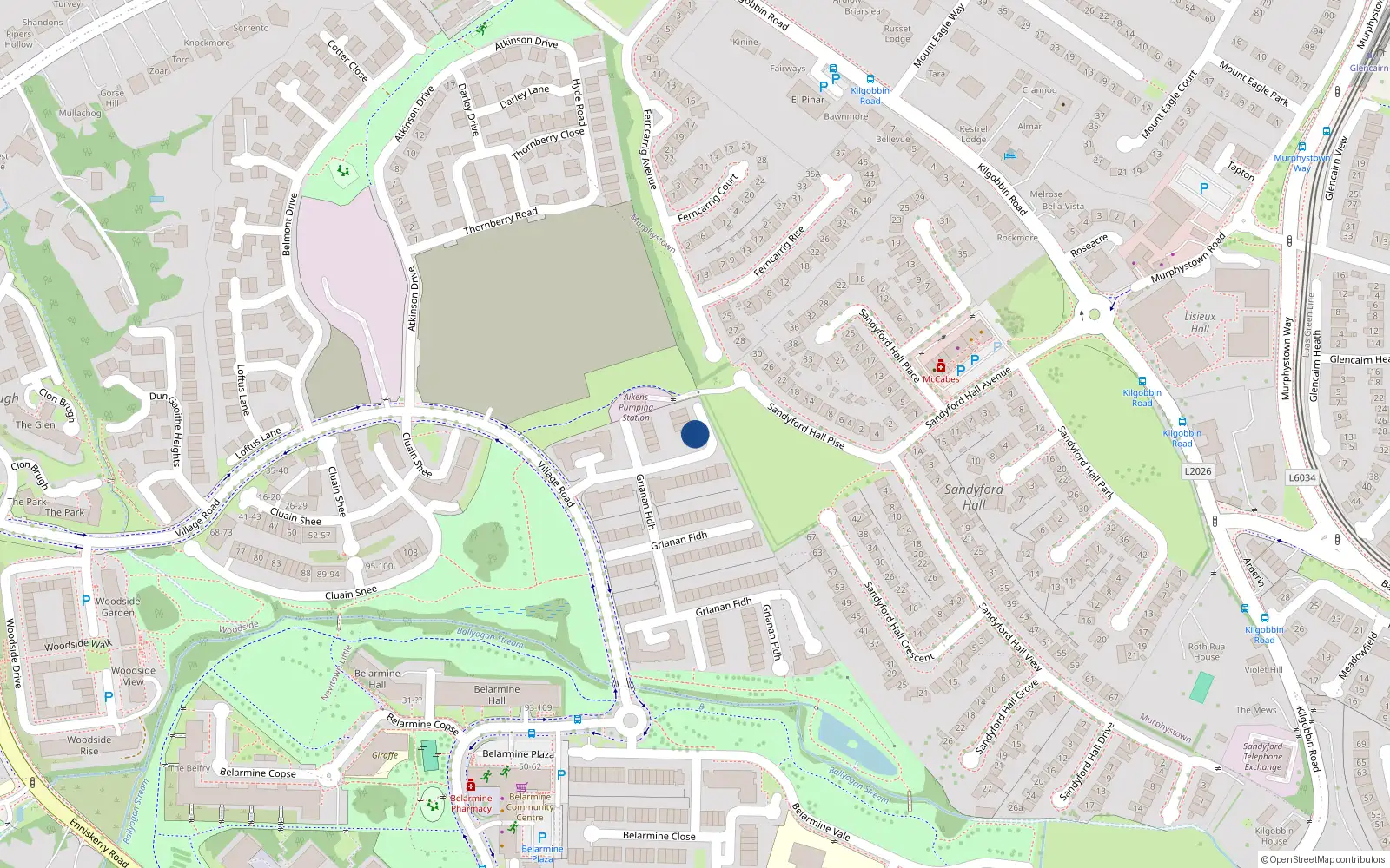 Overhead map showing the location of 33 Grianan Fidh, Sandyford
