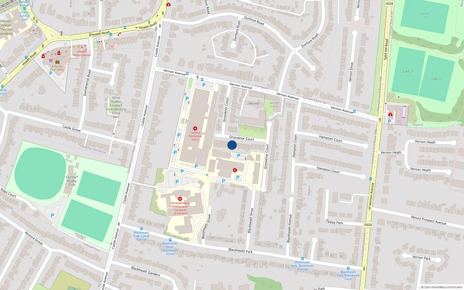 Overhead map showing the location of 33 Grosvenor Court, Dublin 3