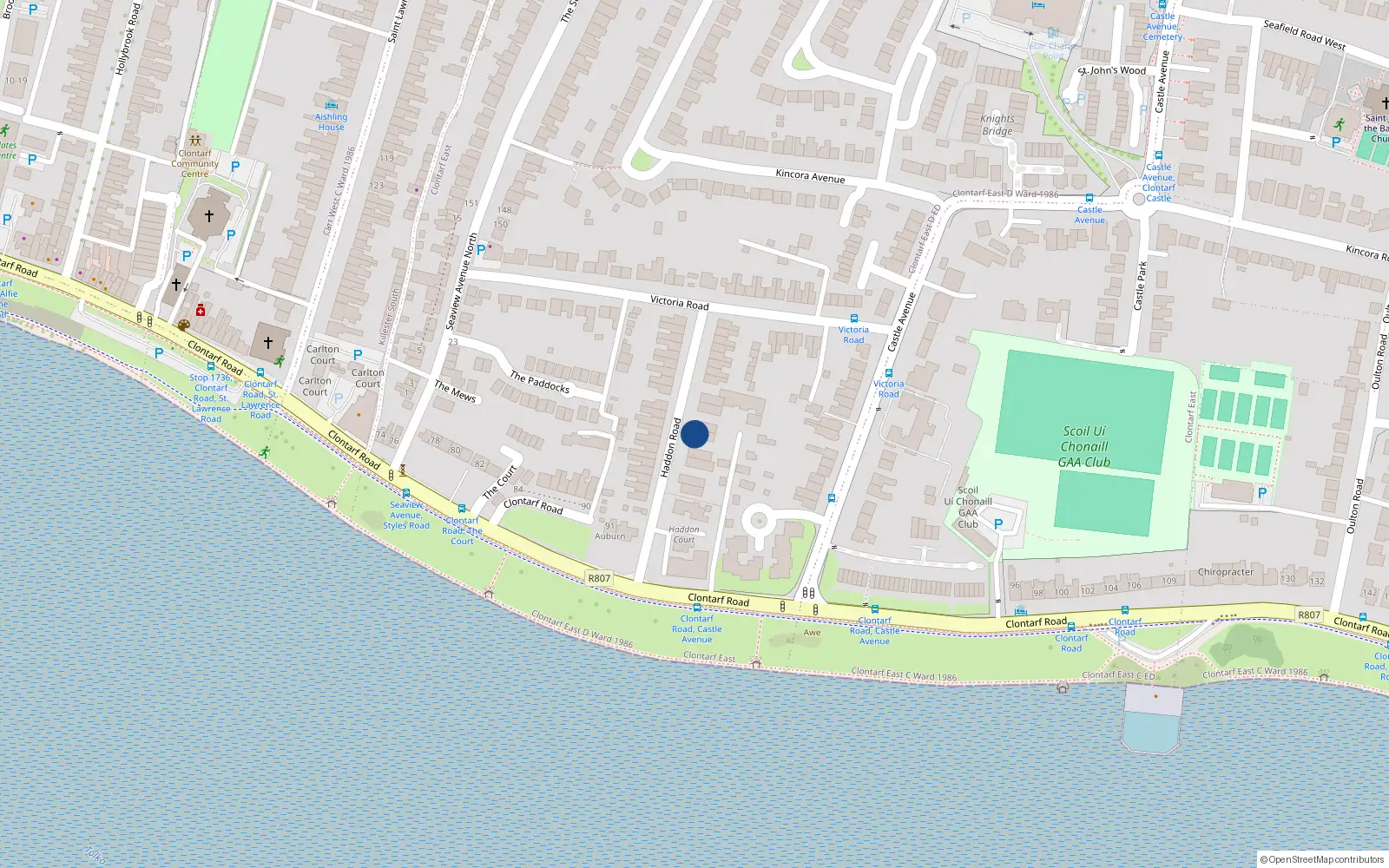 Overhead map showing the location of 33 Haddon Road, Dublin 3