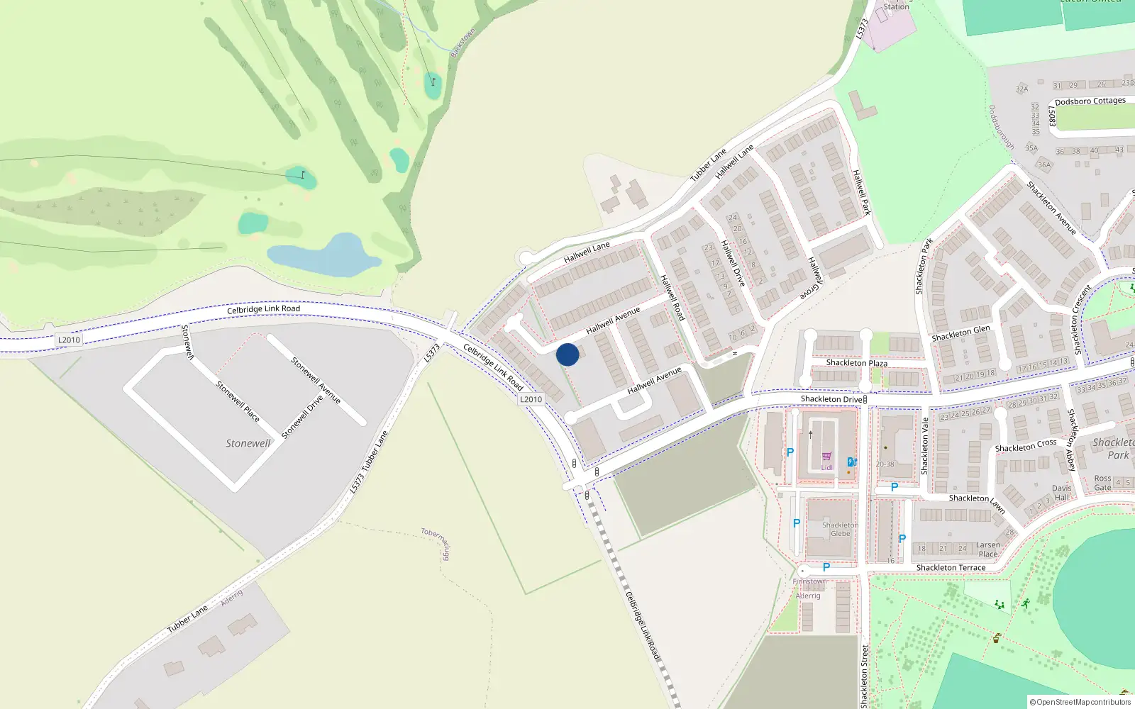 Overhead map showing the location of 33 Hallwell Avenue, Lucan