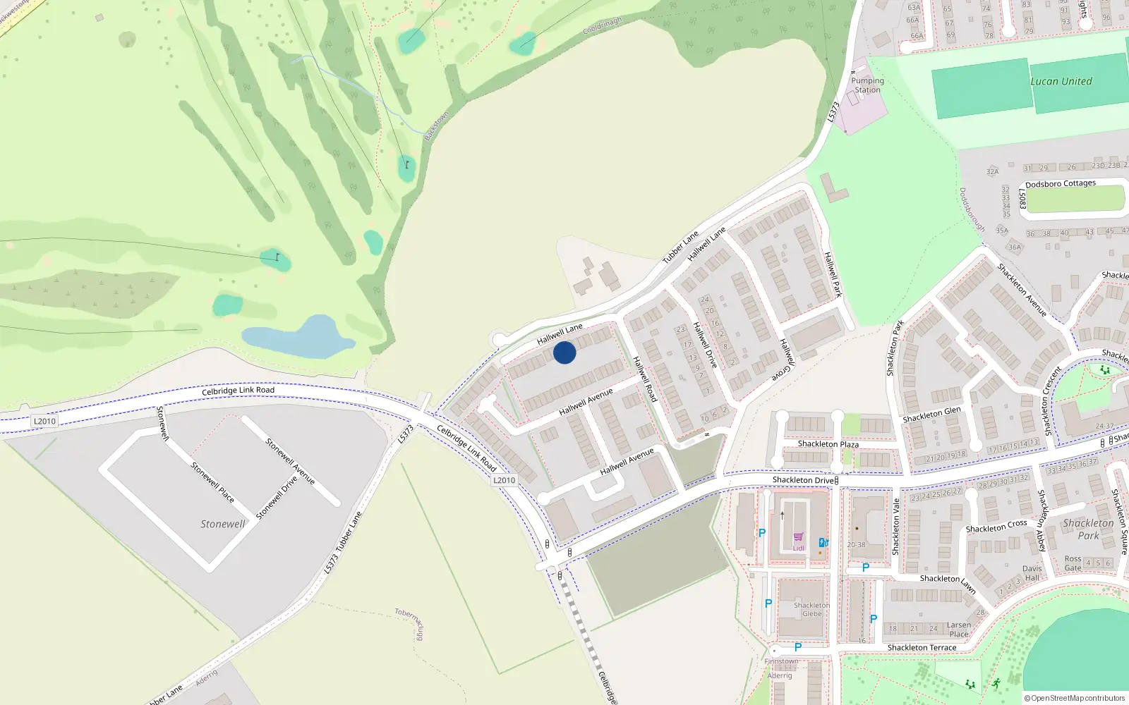 Overhead map showing the location of 33 Hallwell Lane, Lucan
