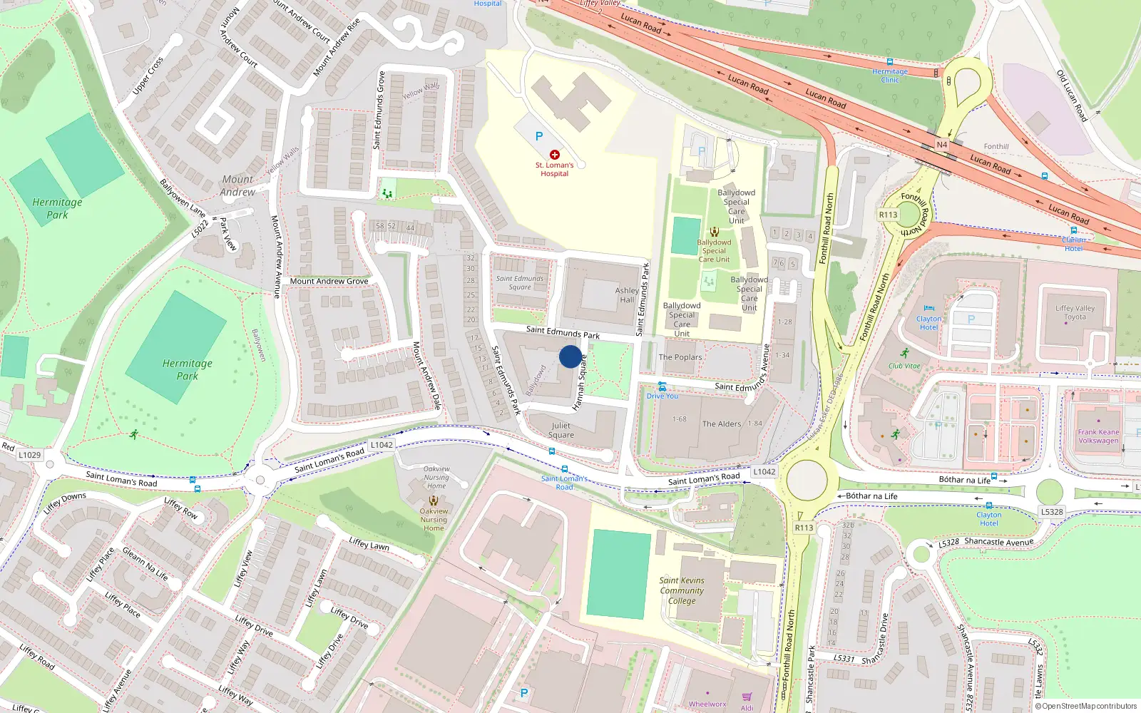 Overhead map showing the location of 33 Hannah Square, St Edmunds, Lucan