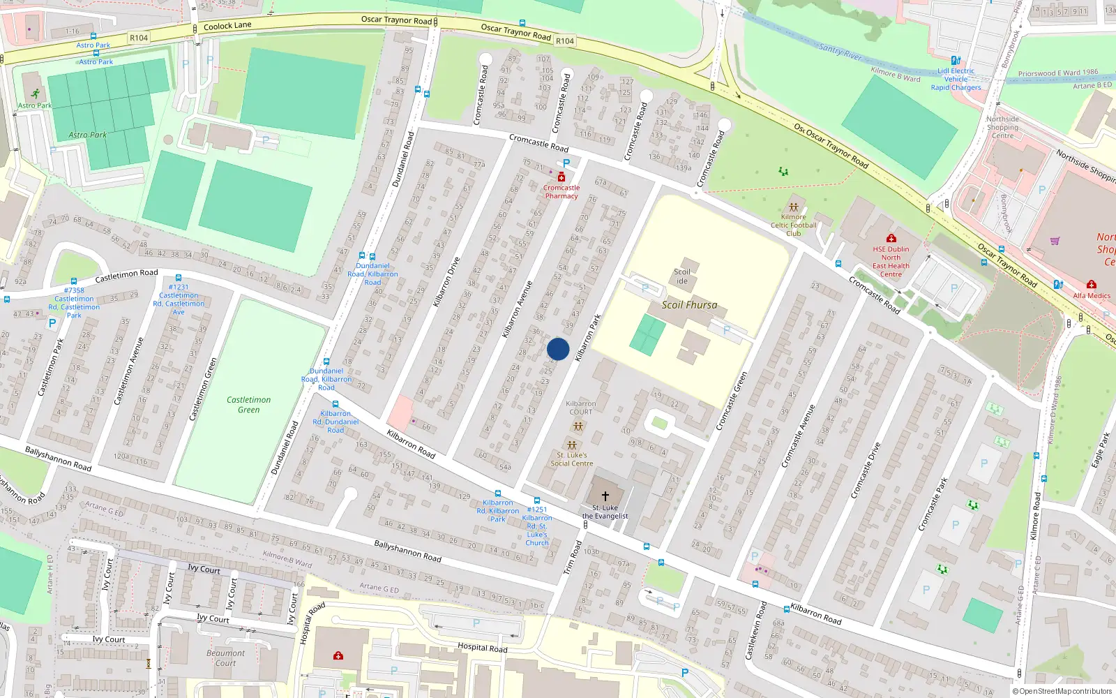 Overhead map showing the location of 33 Kilbarron Park, Kilmore, Coolock Dublin 5