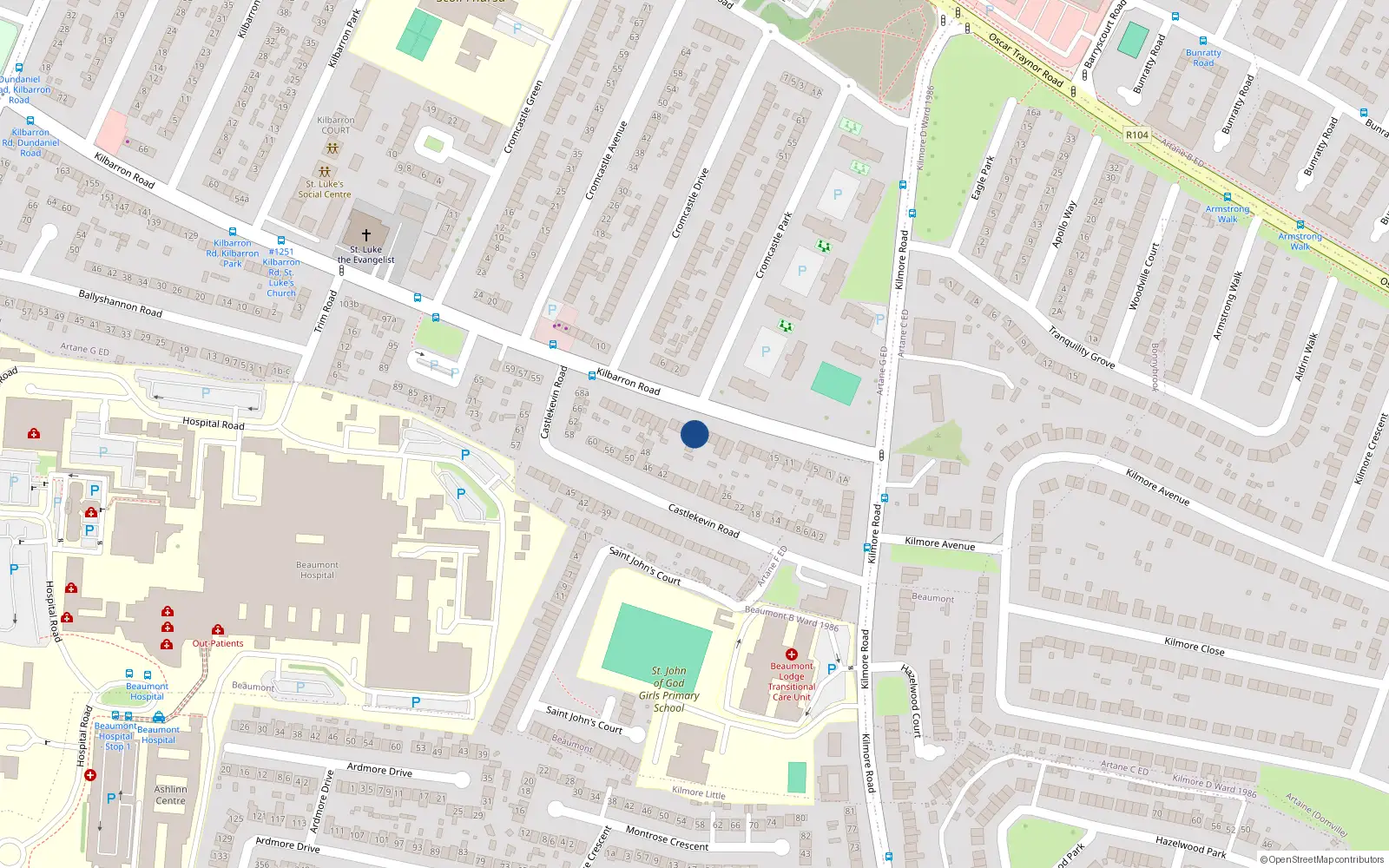 Overhead map showing the location of 33 Kilbarron Road, Dublin 5