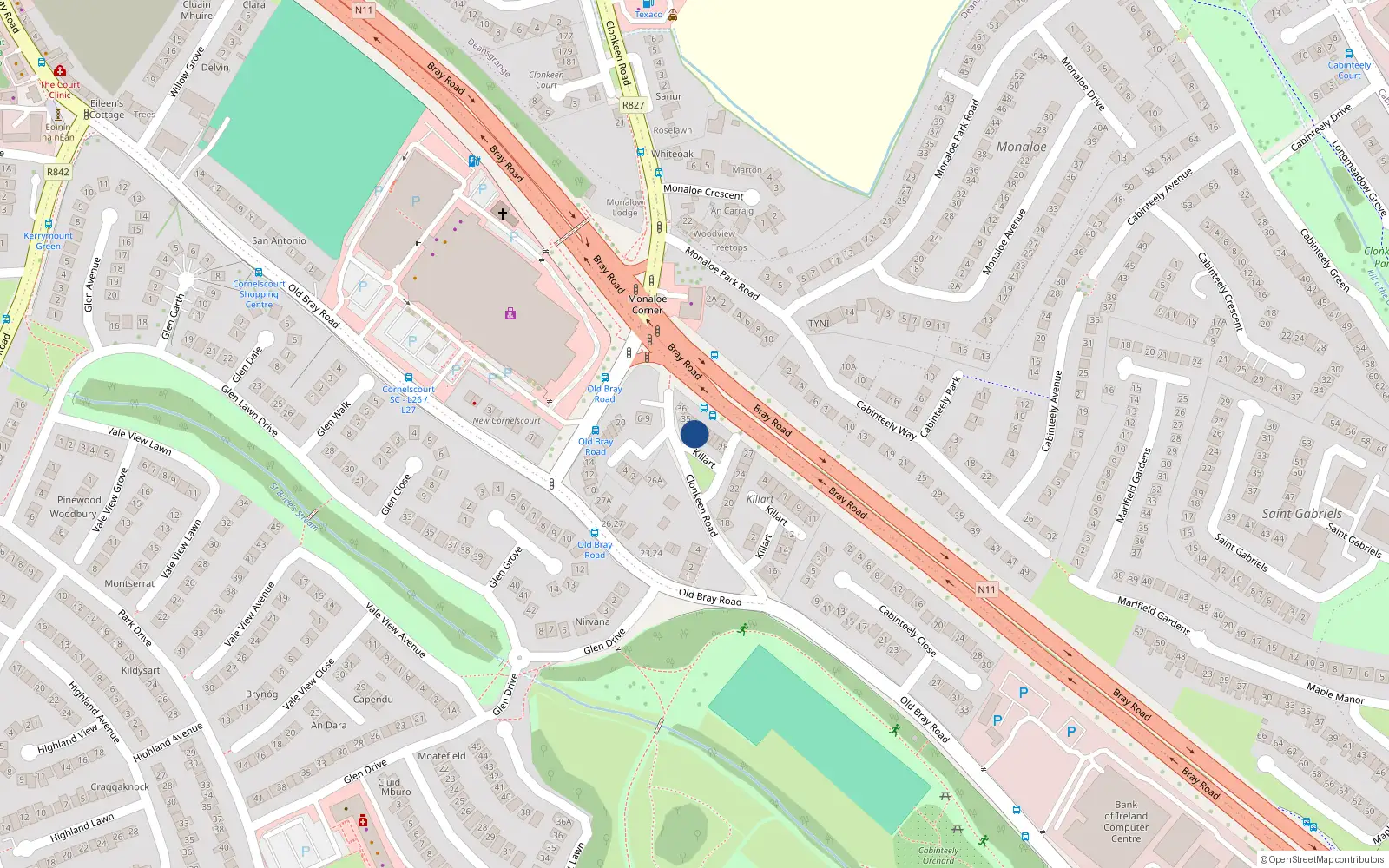 Overhead map showing the location of 33 Killart, Dublin 18