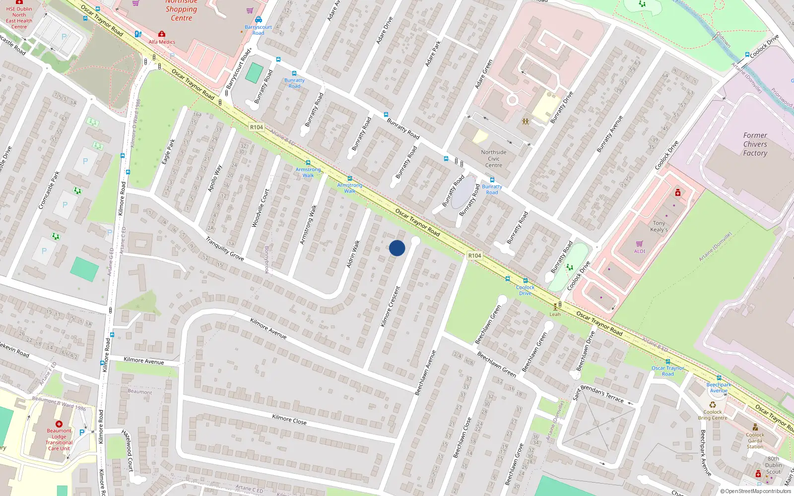 Overhead map showing the location of 33 Kilmore Crescent, Dublin 5