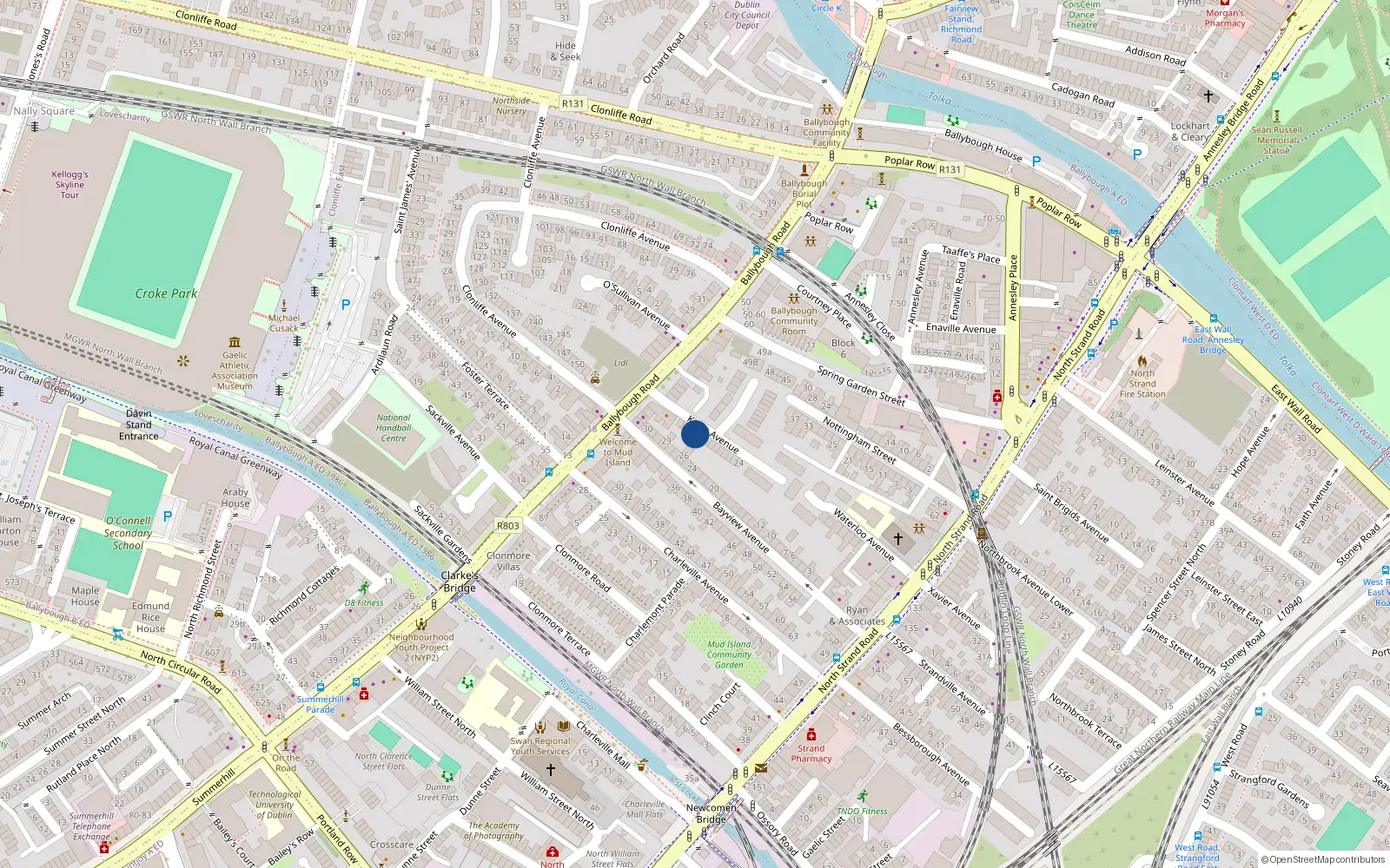 Overhead map showing the location of 33 Kings Avenue, Dublin 3