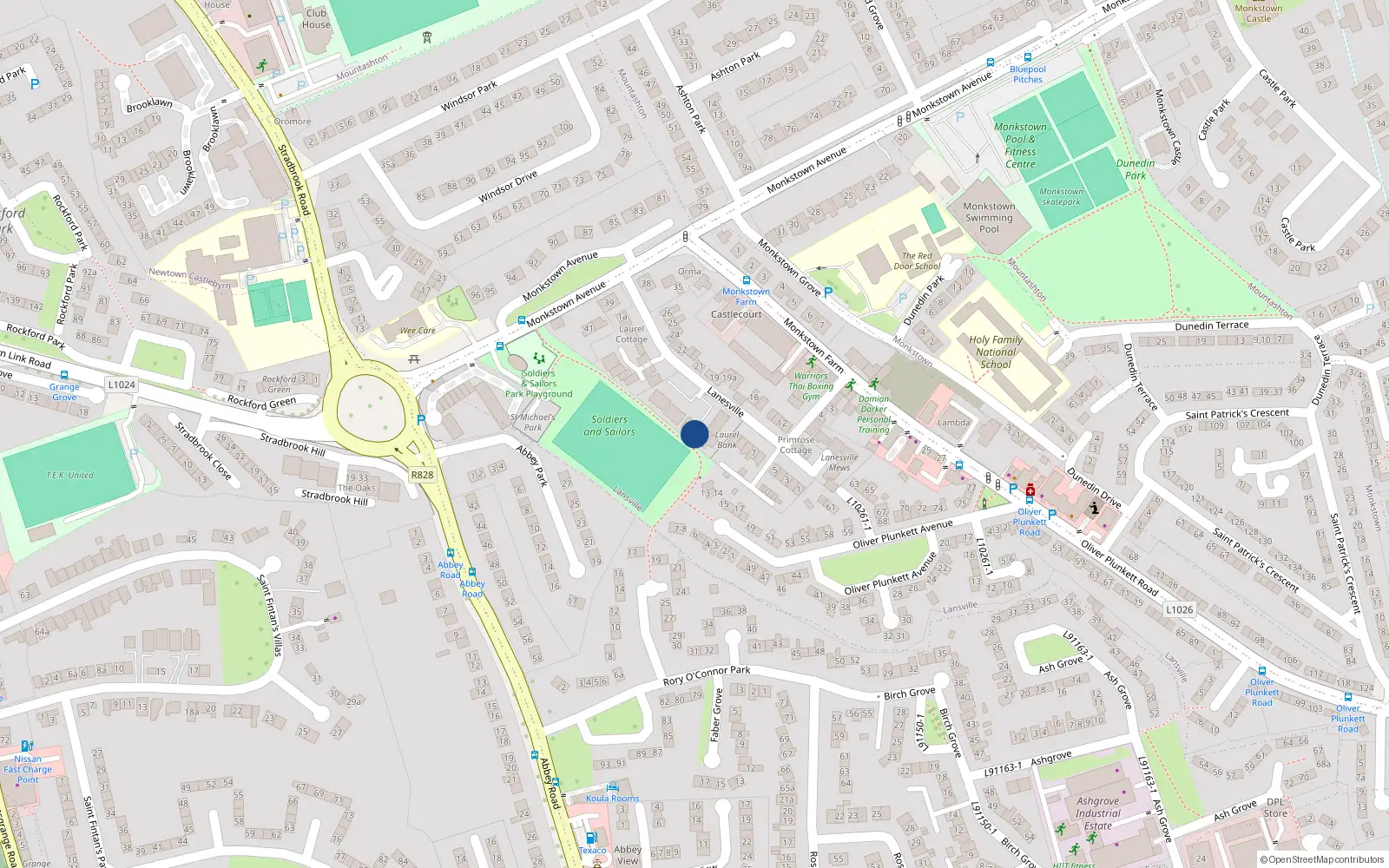 Overhead map showing the location of 33 Laurel Bank, Monkstown Avenue, Dun Laoighaire
