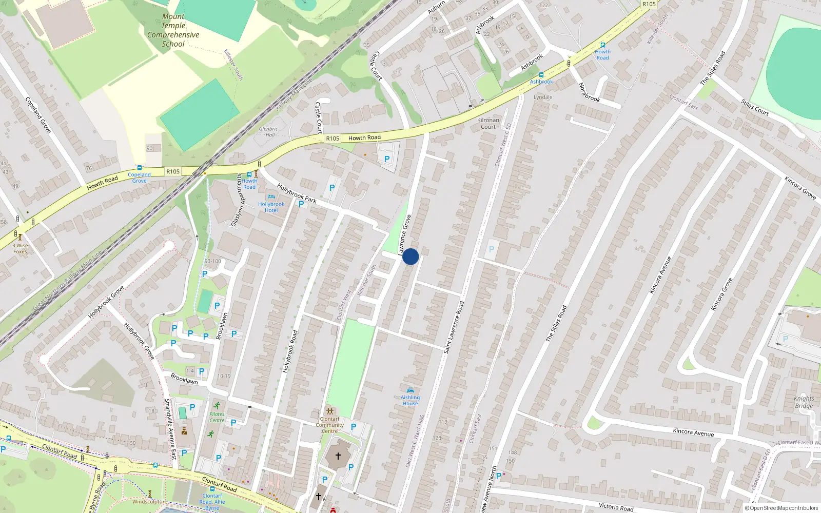 Overhead map showing the location of 33 Lawrence Grove, Dublin 3