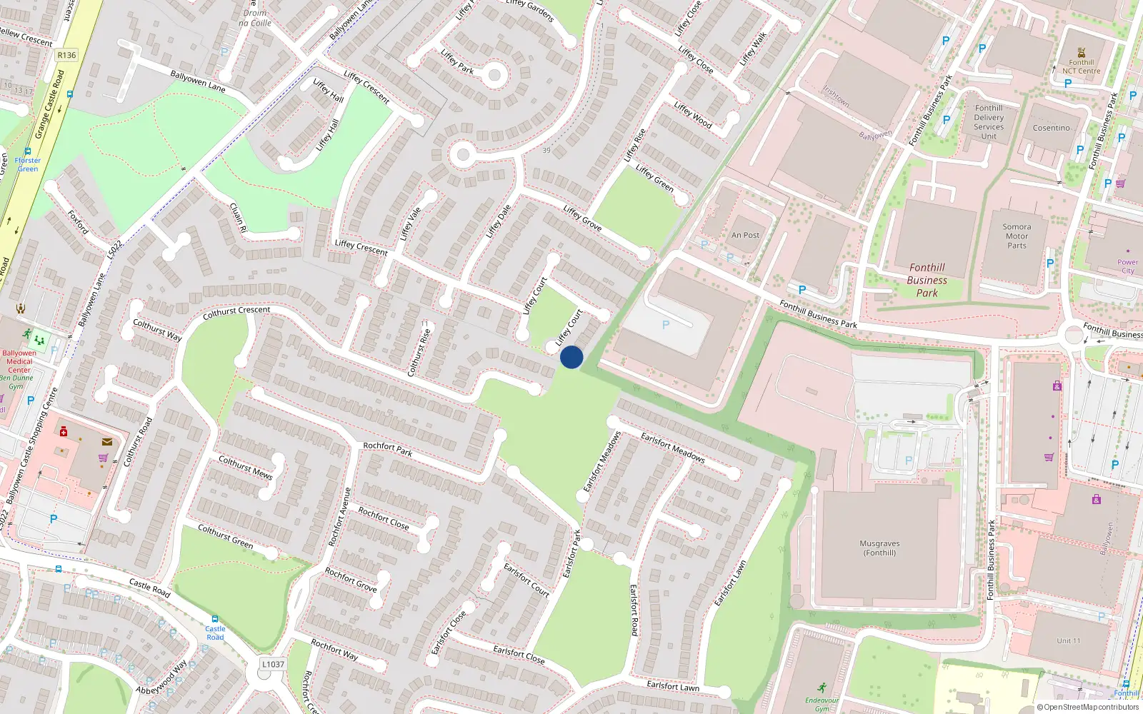 Overhead map showing the location of 33 Liffey Court, Lucan