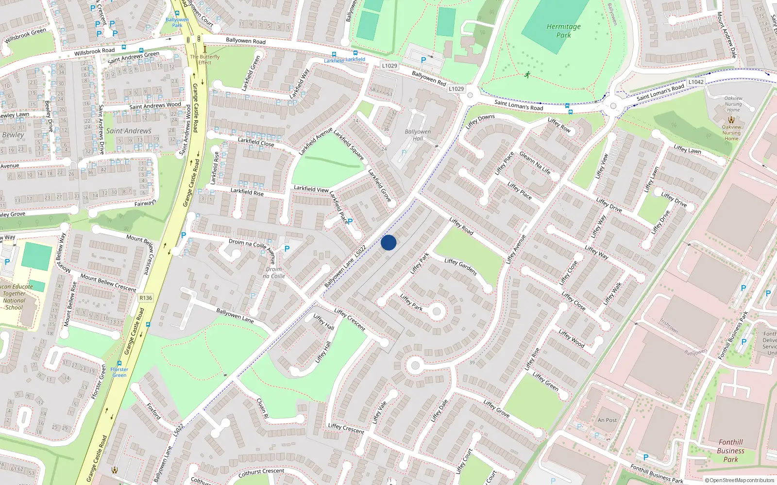 Overhead map showing the location of 33 Liffey Terrace, Lucan