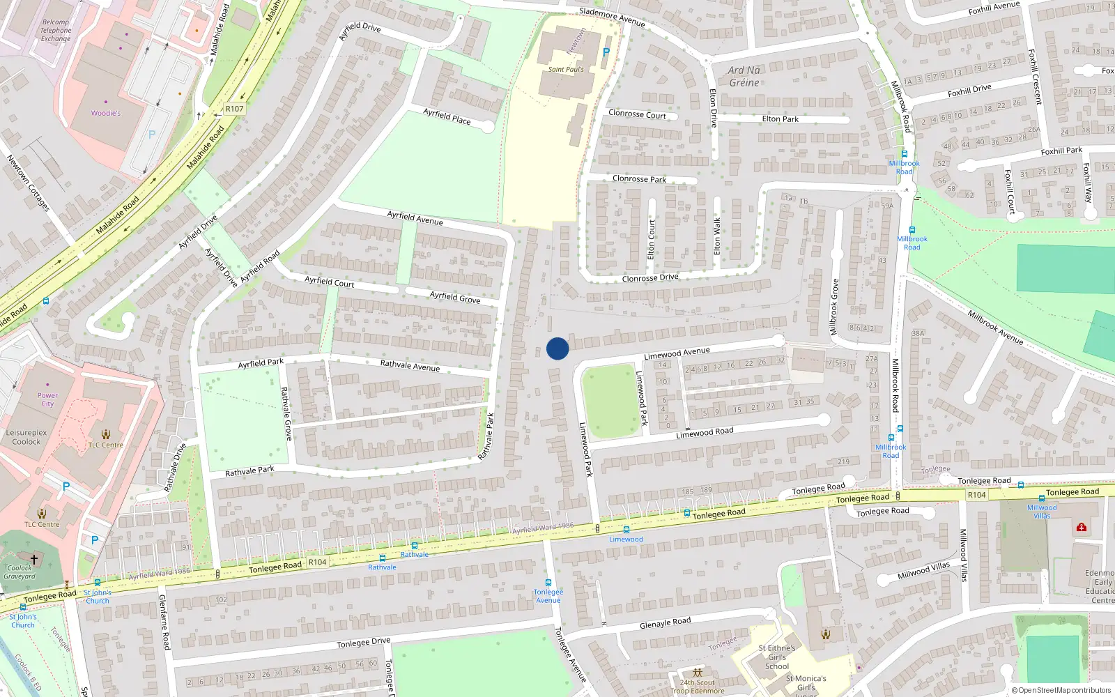 Overhead map showing the location of 33 Limewood Park, Coolock, Dublin 5