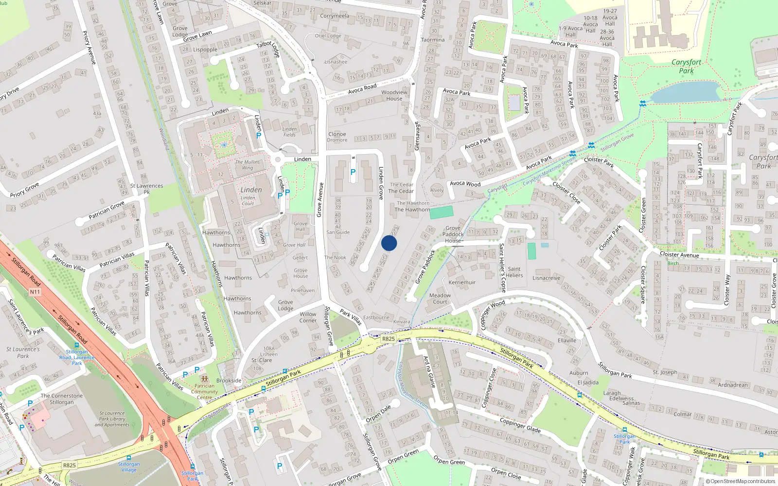 Overhead map showing the location of 33 Linden Grove, Blackrock, Co Dublin