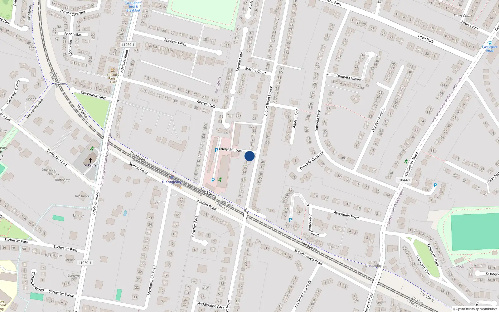 Overhead map showing the location of 33 Albert Road Lower, Dublin