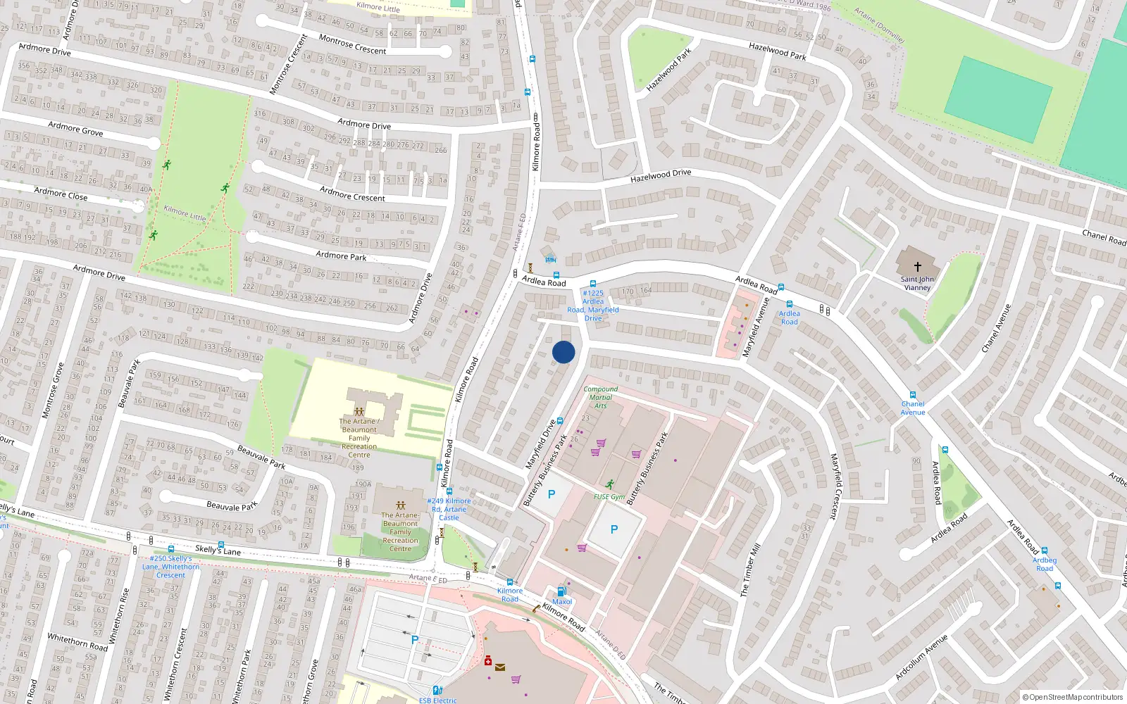 Overhead map showing the location of 33 Maryfield Drive, Artane, Dublin 5