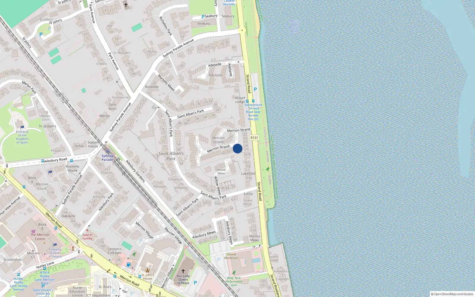 Overhead map showing the location of 33 Merrion Strand, Dublin 4