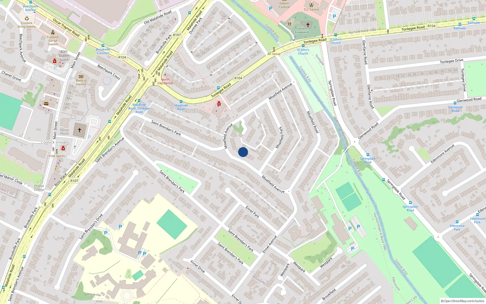 Overhead map showing the location of 33 Moatfield Avenue, Dublin 5