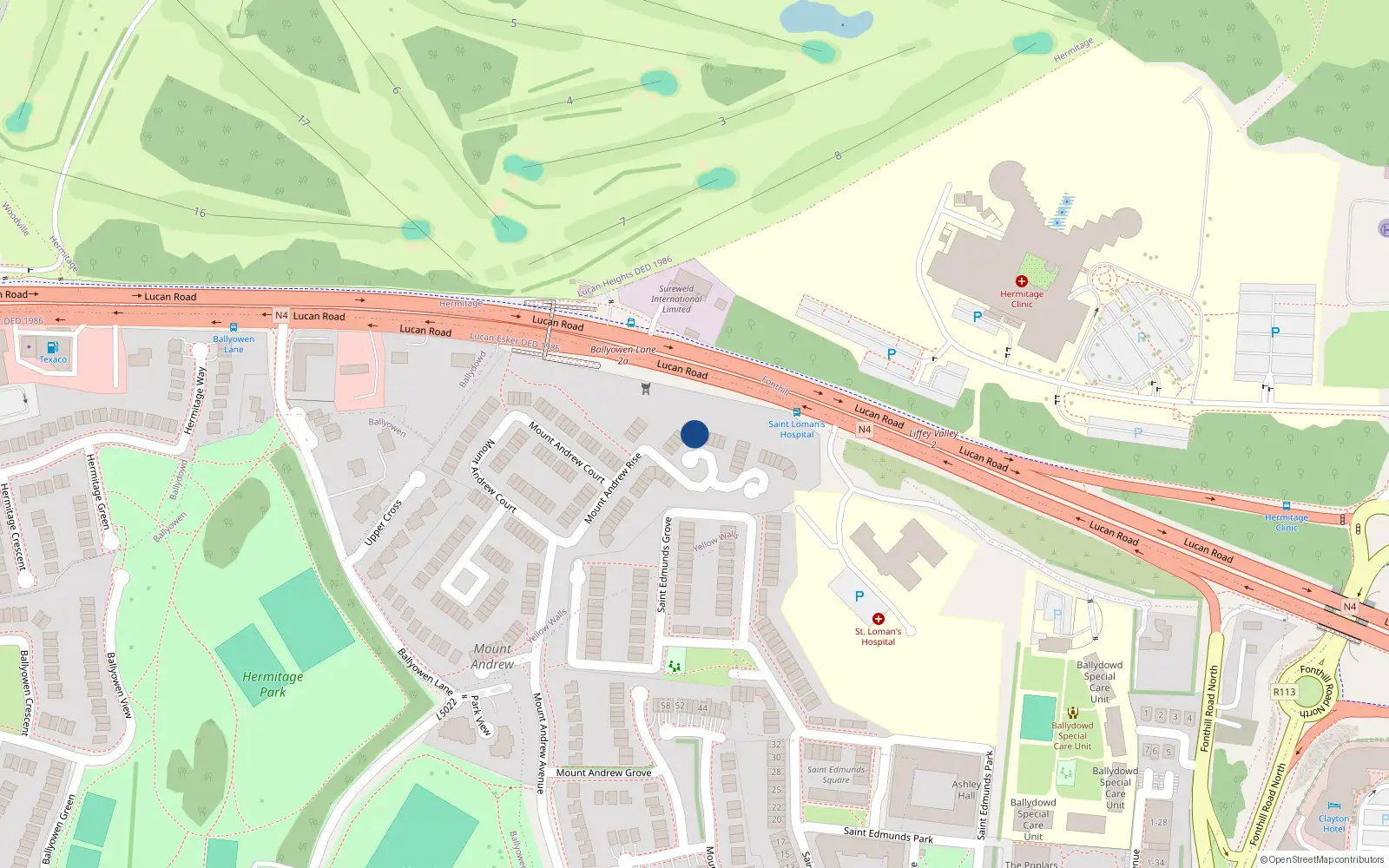 Overhead map showing the location of 33 Mount Andrew Rise, Lucan, Dublin