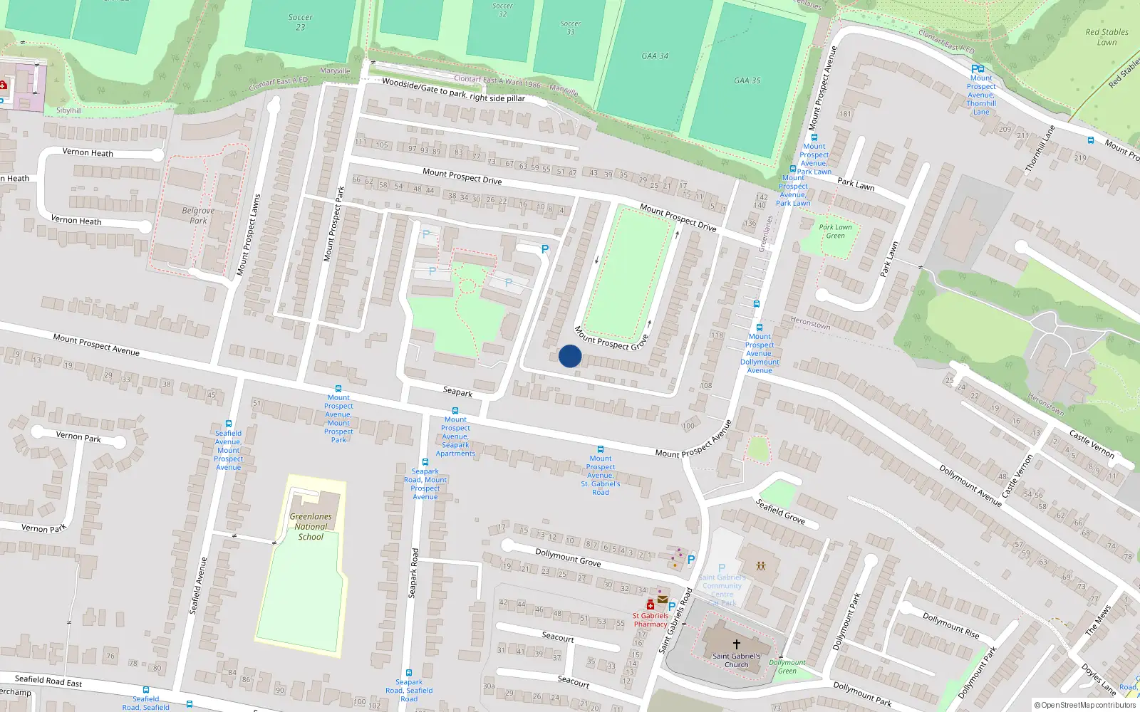 Overhead map showing the location of 33 Mount Prospect Grove, Dublin 3