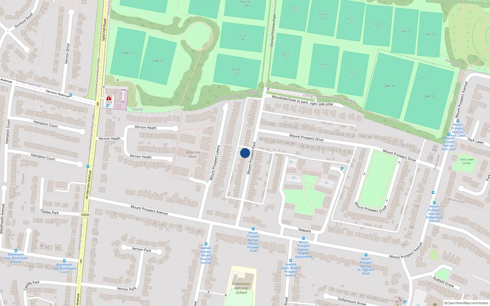 Overhead map showing the location of 33 Mount Prospect Park, Dublin 3