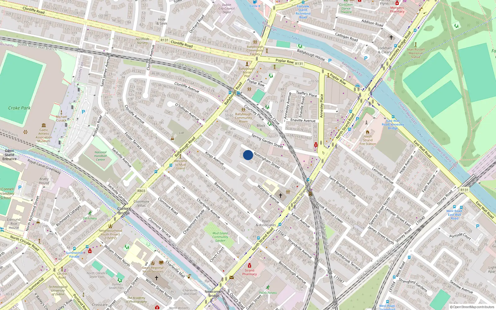 Overhead map showing the location of 33 Nottingham Street, North Strand, Dublin 3