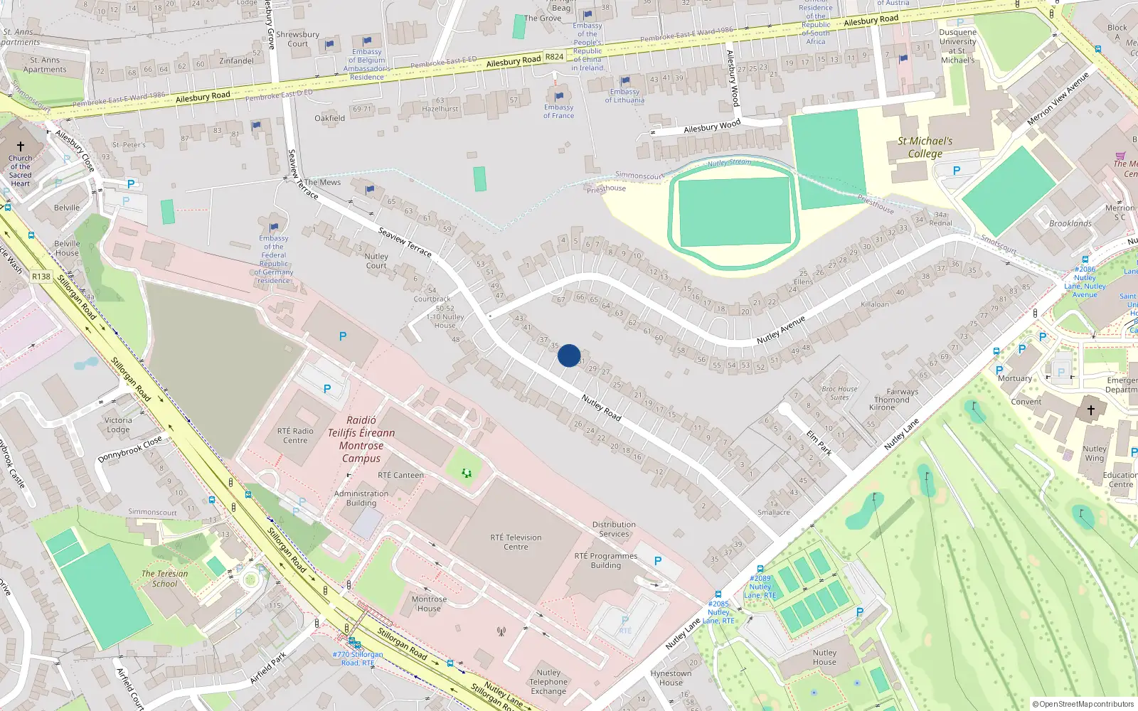 Overhead map showing the location of 33 Nutley Road, Priesthouse