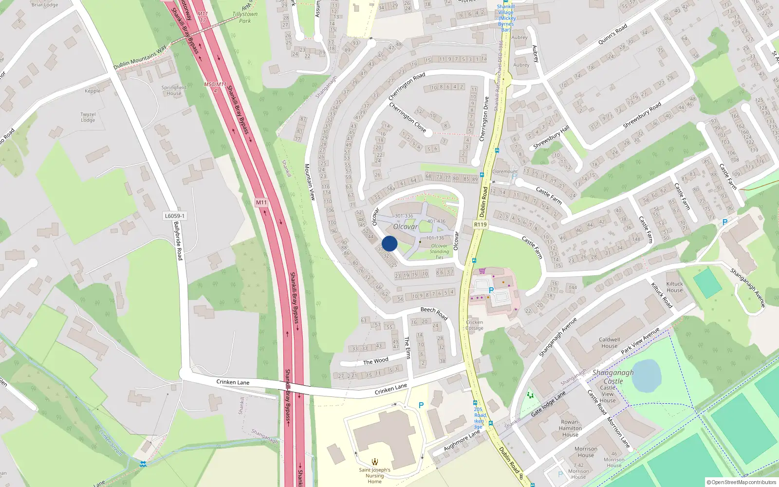 Overhead map showing the location of 33 Olcovar, Shankill