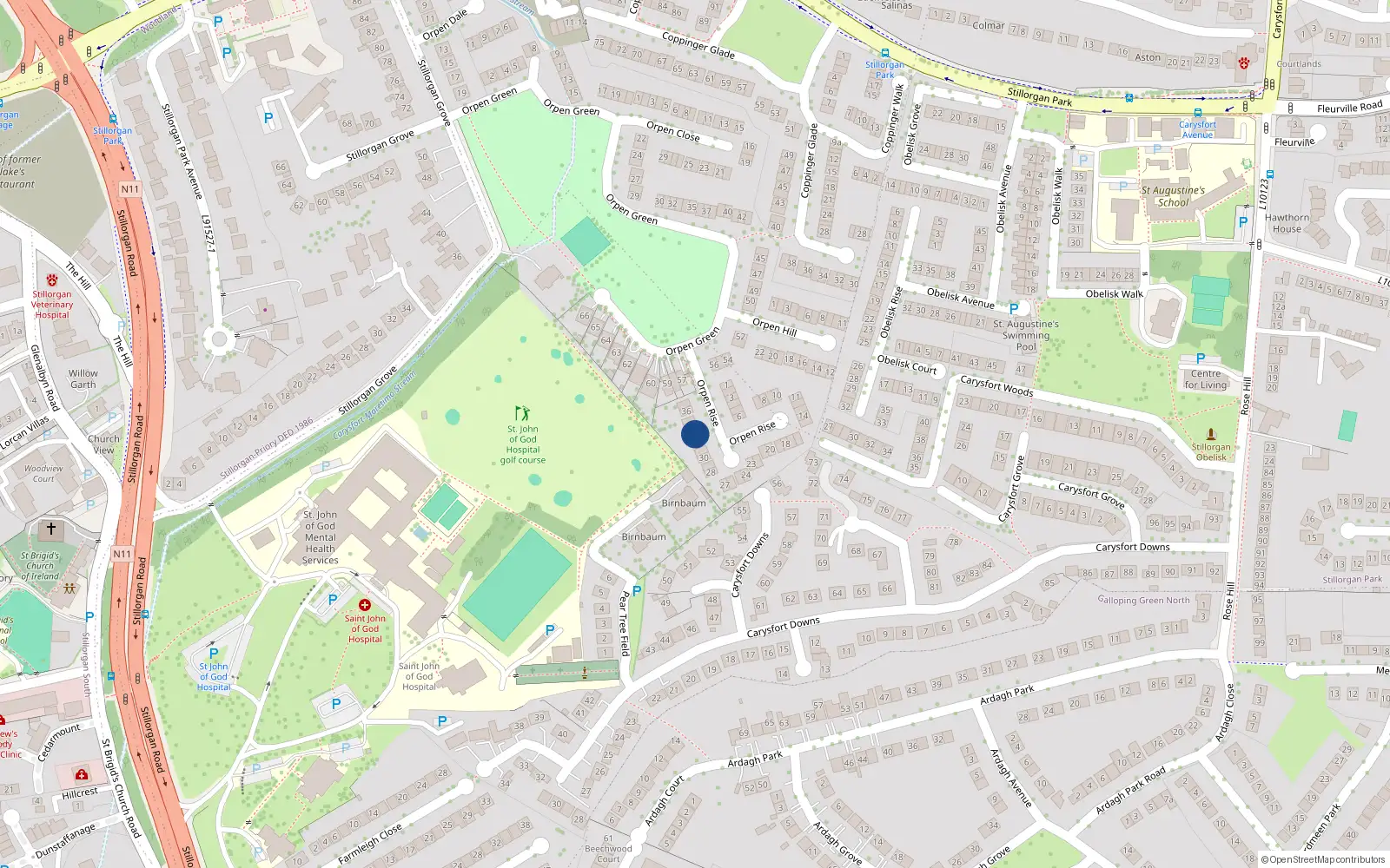Overhead map showing the location of 33 Orpen Rise, Blackrock