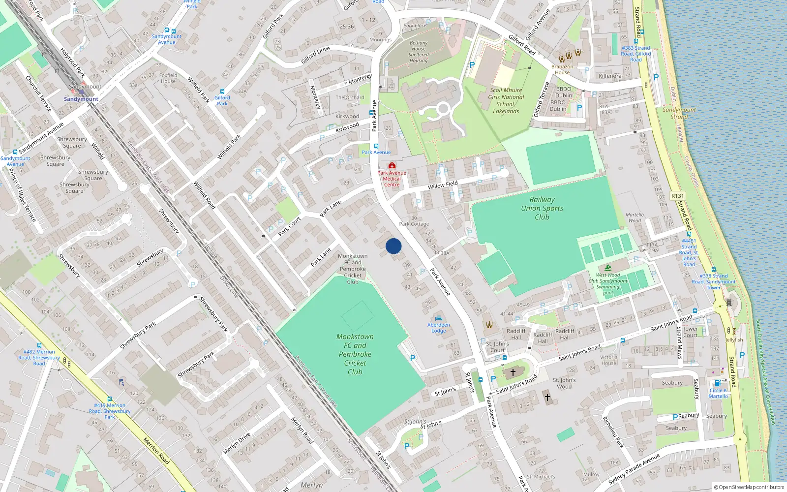 Overhead map showing the location of 33A Park Avenue, Sandymount