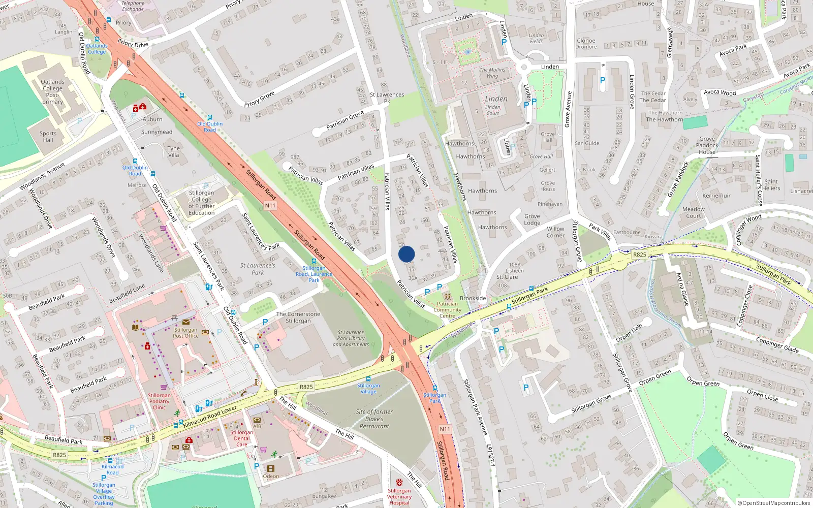 Overhead map showing the location of 33 Patrician Villas, Dublin