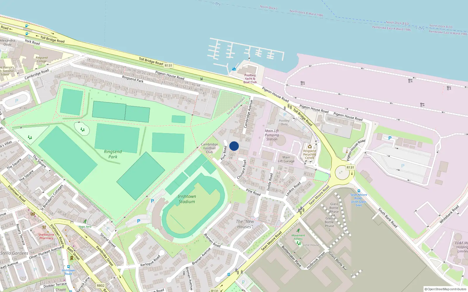 Overhead map showing the location of 33 Pine Road, Dublin 4