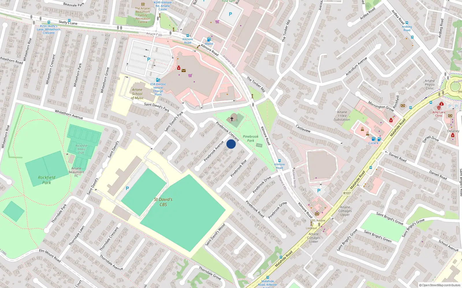 Overhead map showing the location of 33 Pinebrook Avenue, Artane, Dublin 5