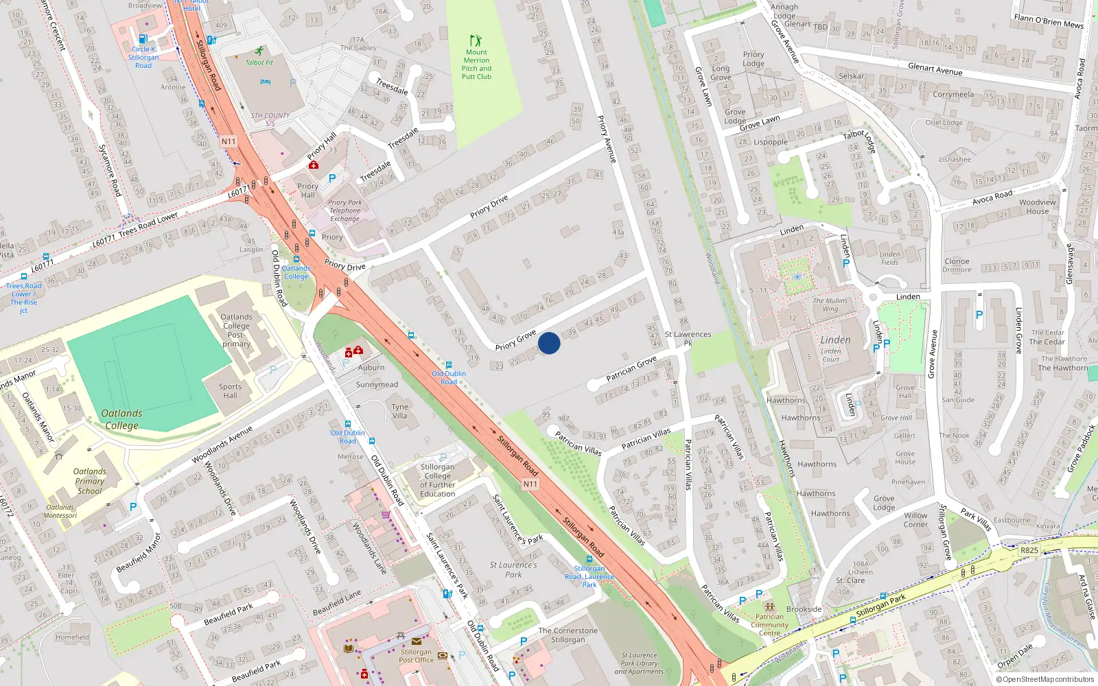 Overhead map showing the location of 33 Priory Grove, Co Dublin
