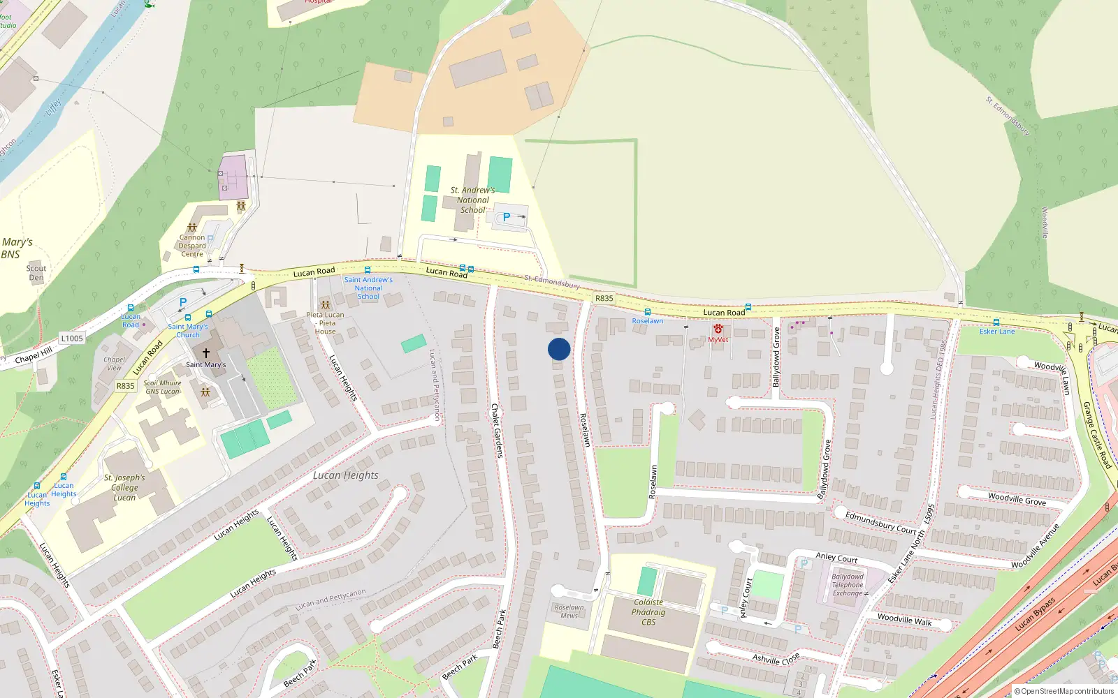 Overhead map showing the location of 33 Roselawn, Lucan