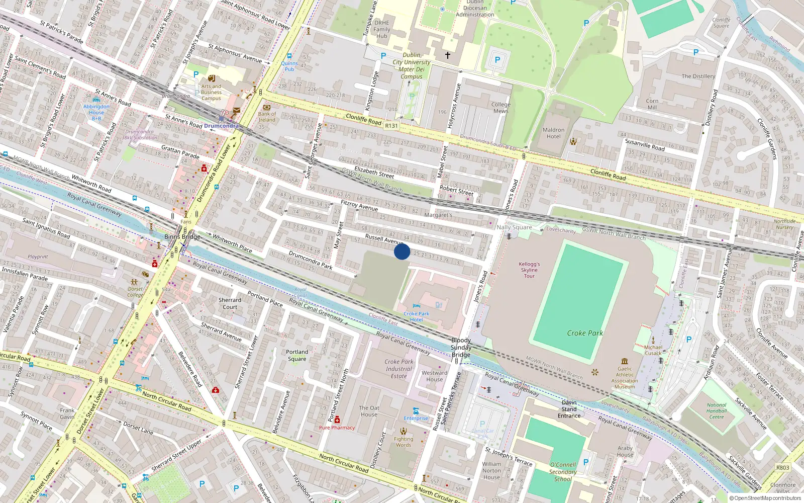 Overhead map showing the location of 33 Russell Avenue, Dublin 3
