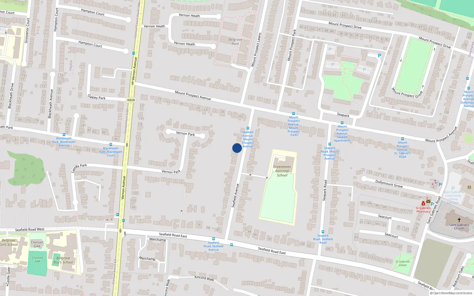 Overhead map showing the location of 33 Seafield Avenue, Clontarf, Dublin 3