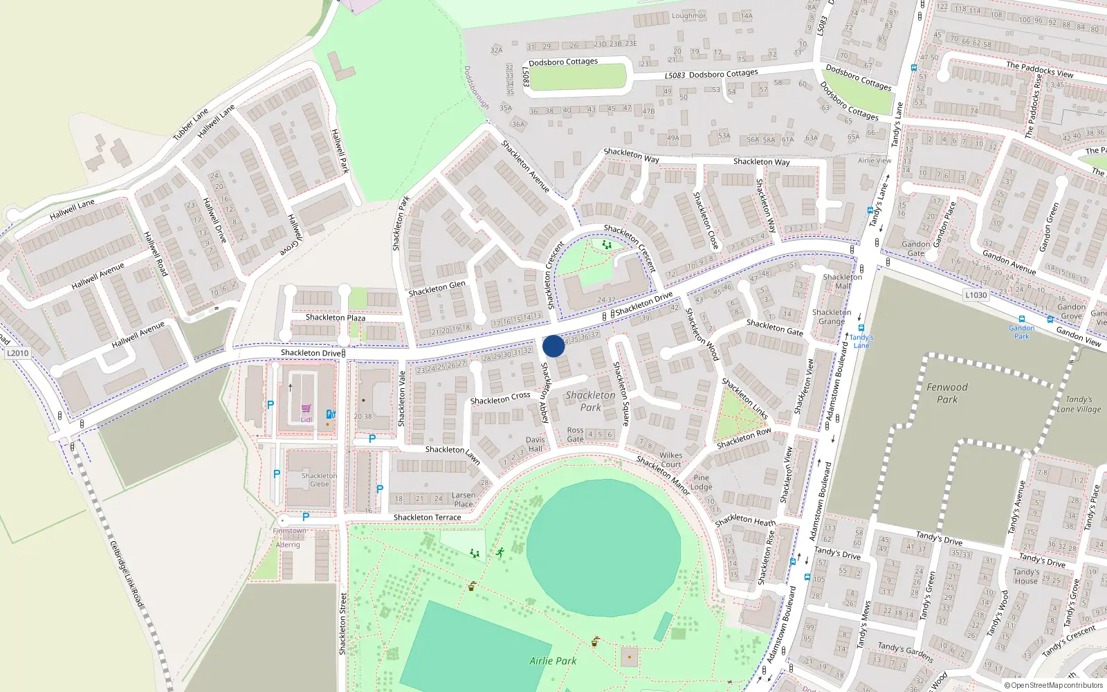 Overhead map showing the location of 33 Shackleton Drive, Lucan