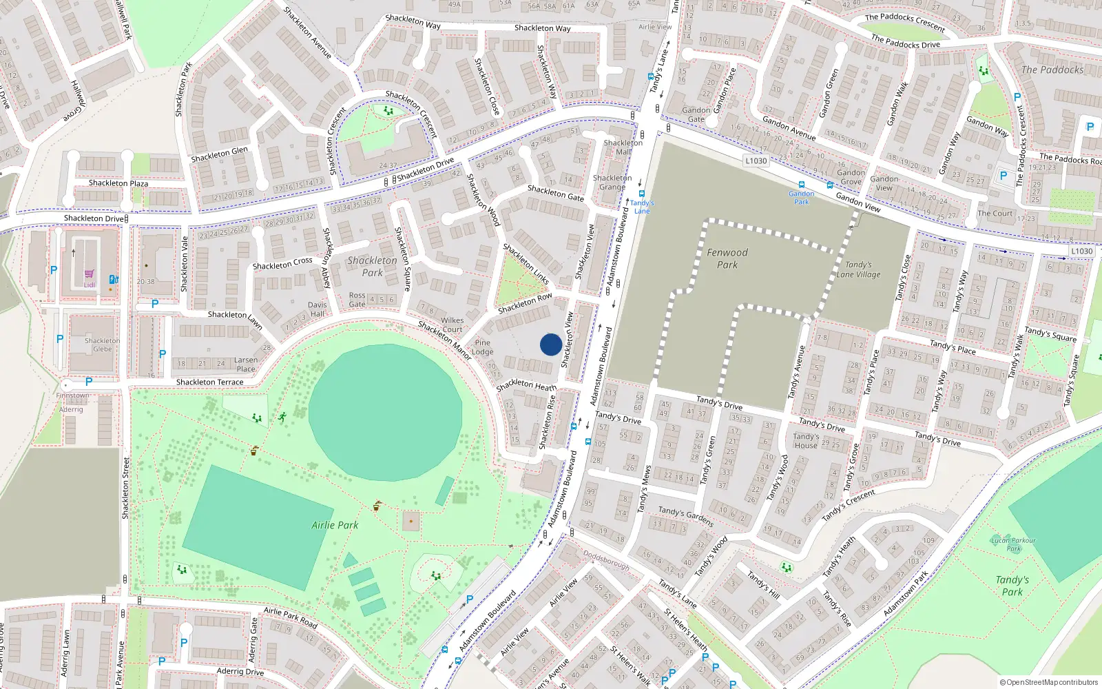 Overhead map showing the location of 33 Shackleton View, Shackleton Park, Lucan