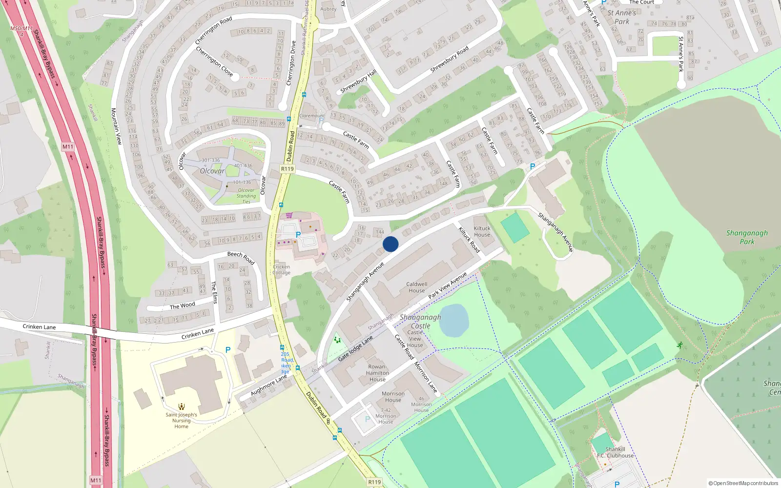 Overhead map showing the location of 33 Shanganagh Avenue, Dublin 18