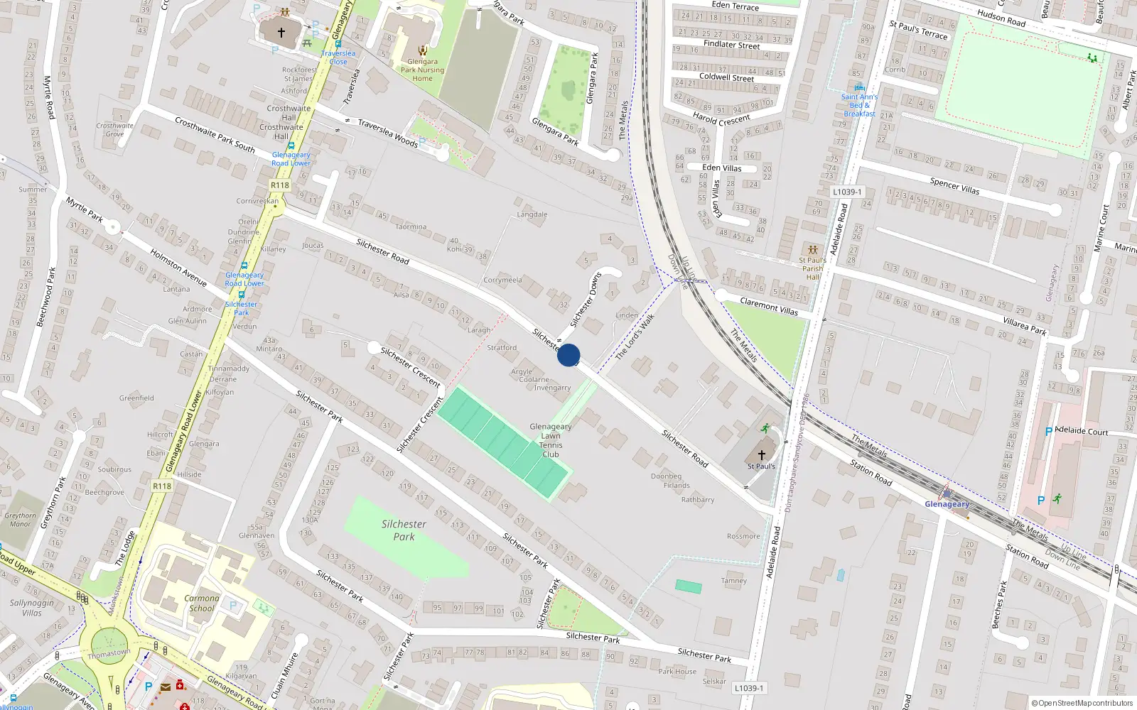 Overhead map showing the location of 33 Silchester Road, Dublin