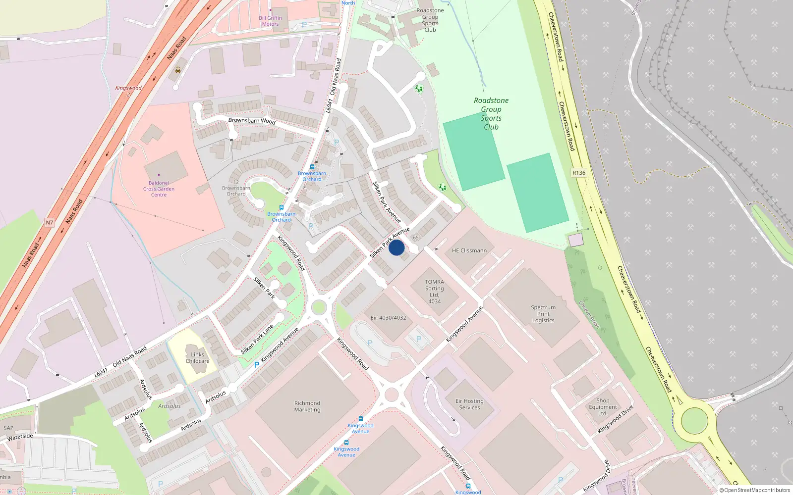 Overhead map showing the location of 33 Silken Park Avenue, Dublin 22