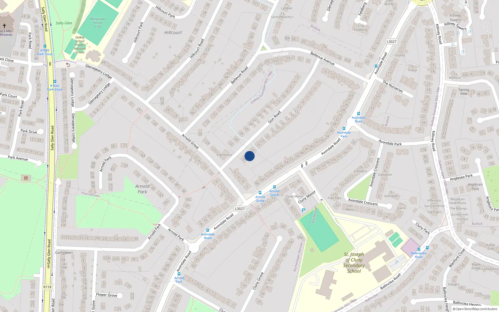 Overhead map showing the location of 33 Sion Road, Killiney, Co Dublin