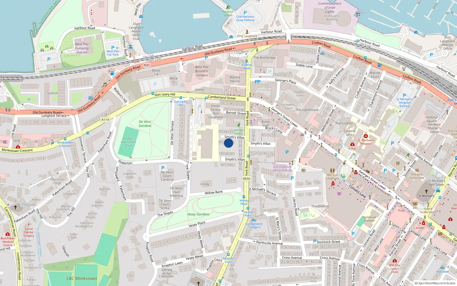 Overhead map showing the location of 33 Smyth's Villas, Co Dublin