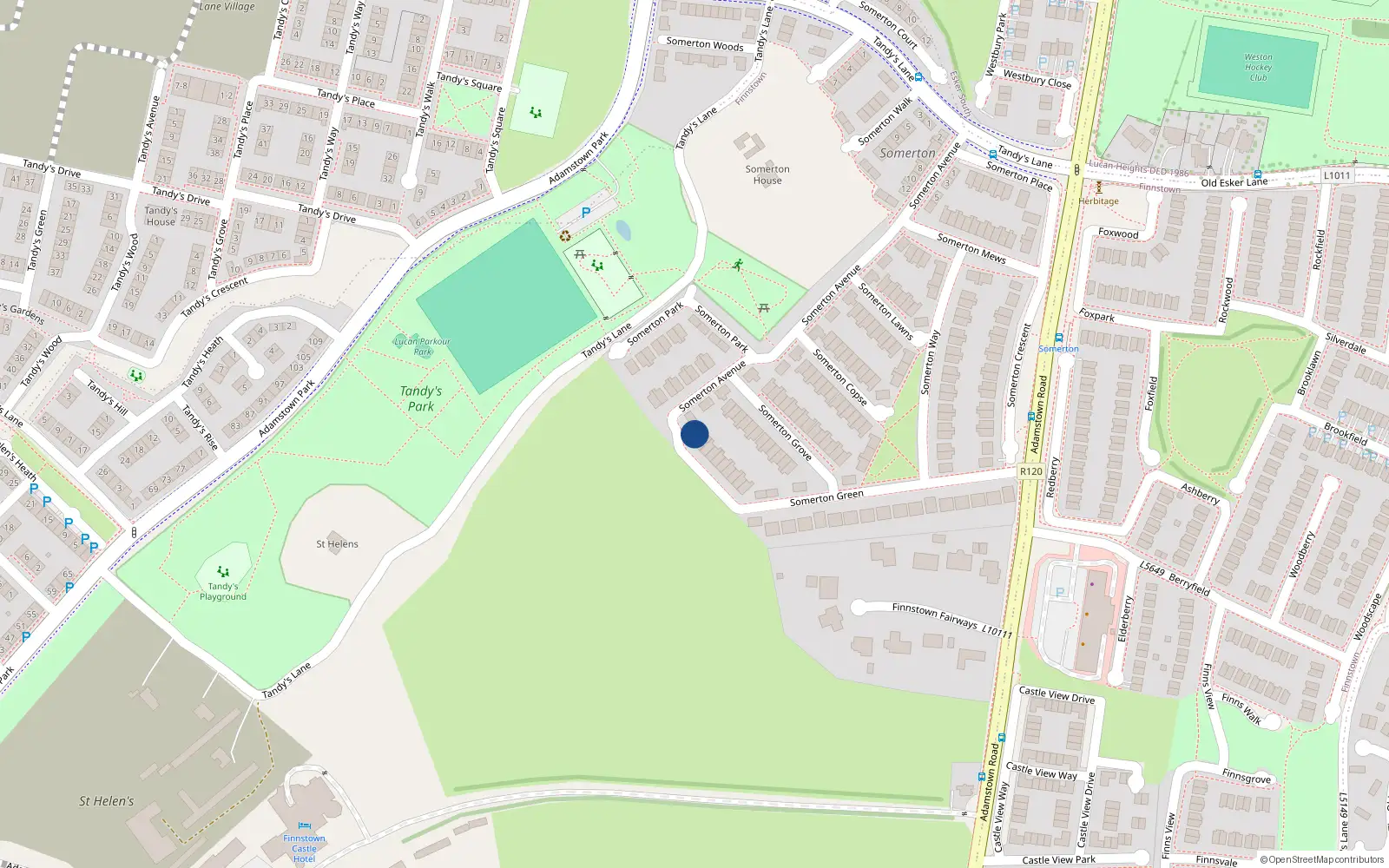 Overhead map showing the location of 33 Somerton Avenue, Finnstown